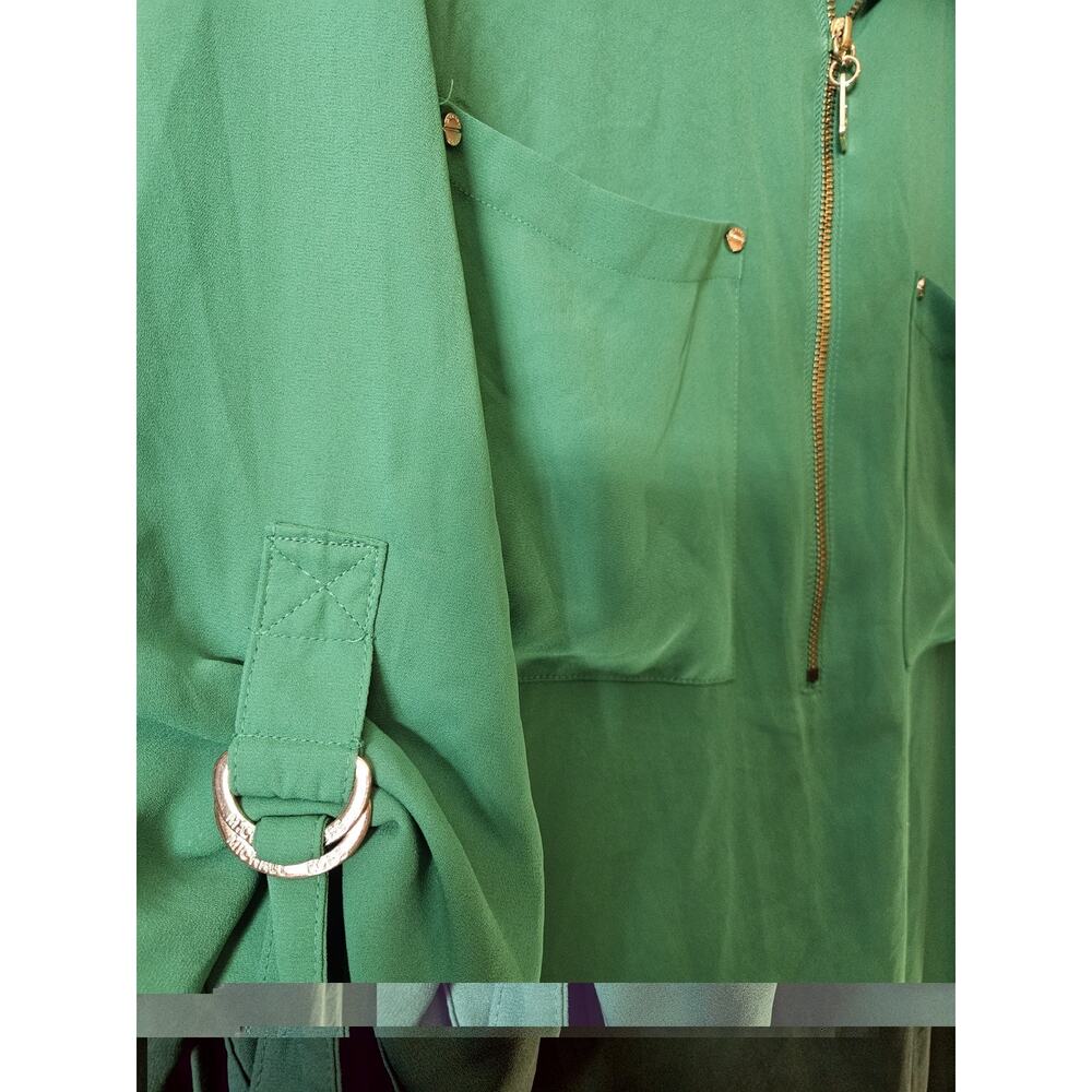 Michael Michael Kors Size 2X Plus Green Solid Collared Tunic 1/2 Zip Blouse - Picture 7 of 7